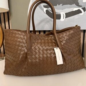 Anthropologie Brown Woven Leather Tote Bag